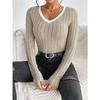 Women's Slim Sexy Knit Long Sleeve Top Women's V-Neck Neck Edge Clash Top New Autumn and Winter Women's Casual Pullover