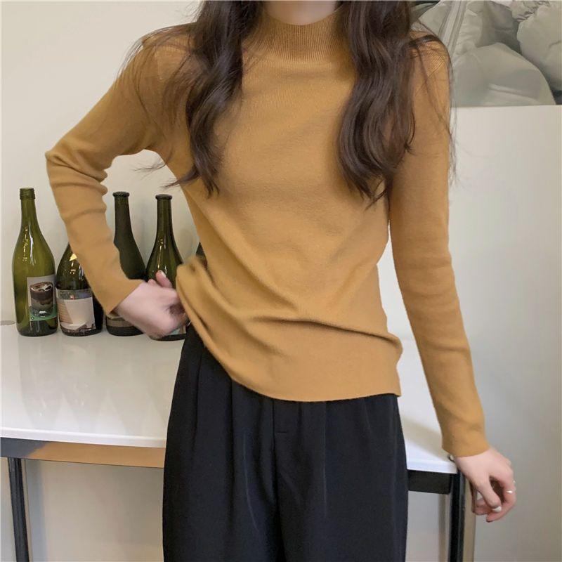 Long Sleeved Knitwear Pullover Women  2022 New Design Sense Small Majority Half High Collar Bottoming Shirt Sweater Female Top
