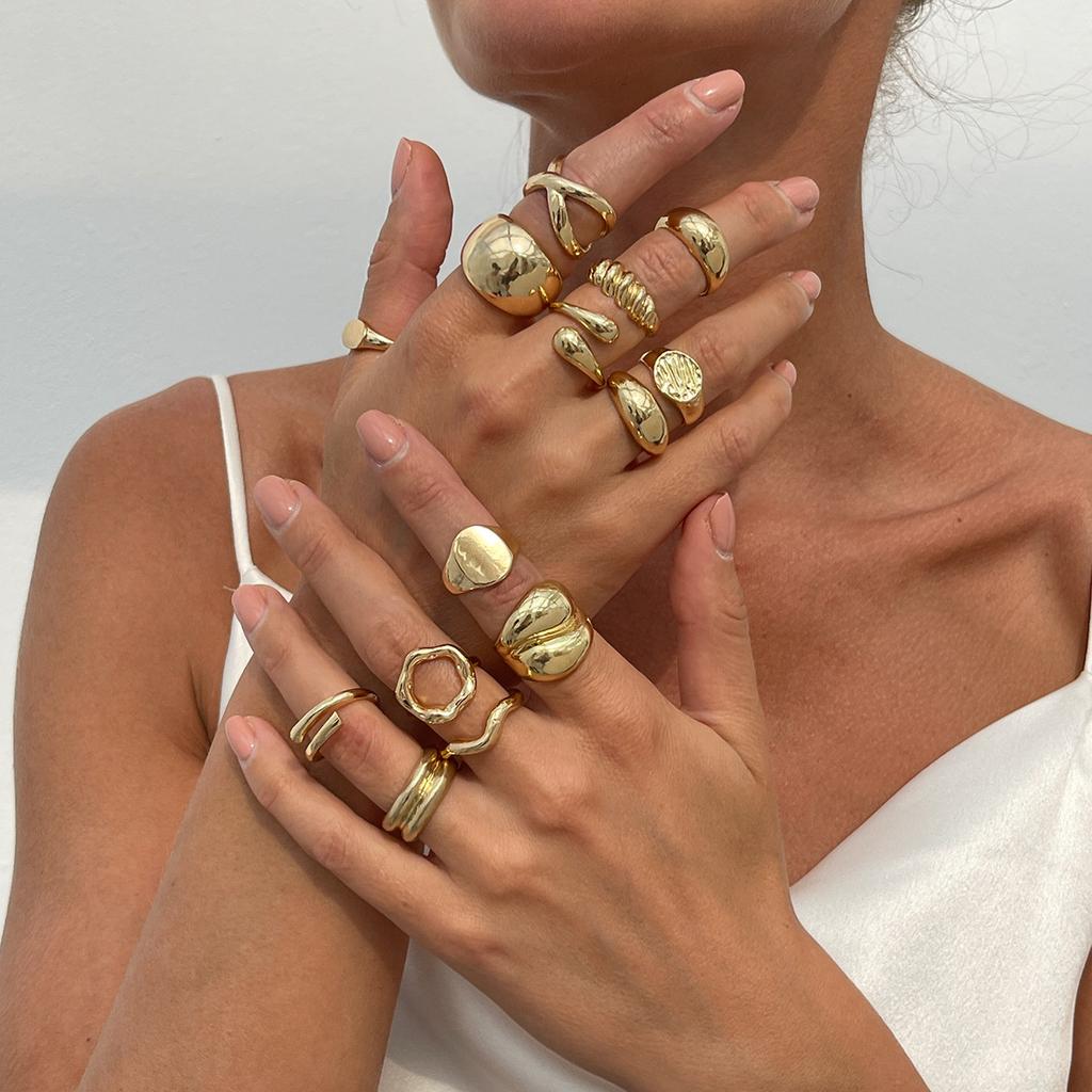 Simple Wide Face Geometric Chunky Ring Set for Women Men Irregularcross Hollow Open Rings Vacation Party Jewelry Charm Gold Silver Color