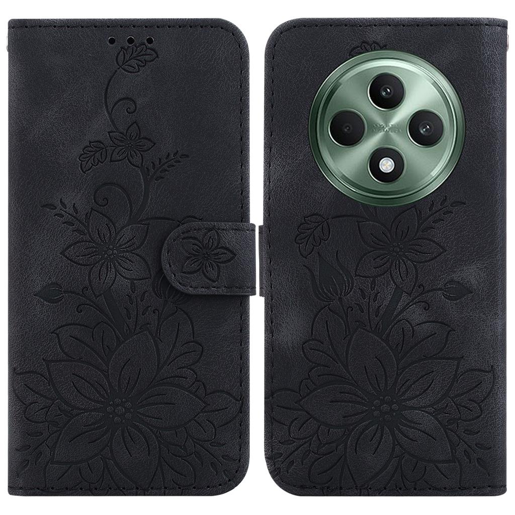 For Oppo Reno12 F 5G Case Lily Flower Imprint Leather Phone Cover with Stand