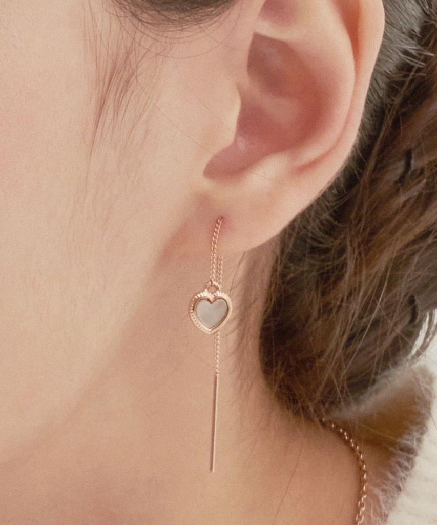 Noonoo Fingers [Pink Mother-Of-Pearl] Rosie Mini Heart Drop Earrings