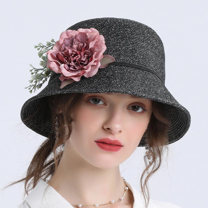 Women's European and American Floral Decorative Straw Hat, Spring and Autumn Personality Is Good with Adult Hat, Adult Women's Straw Hat