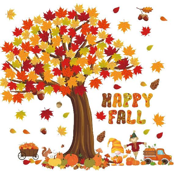 Chivertion 150 Pcs Thanksgiving Happy Fall Bulletin Board Decorations Fall Tree Bulletin Board Set Pumpkin Maple Leaves Scarecrow Cutouts Autumn