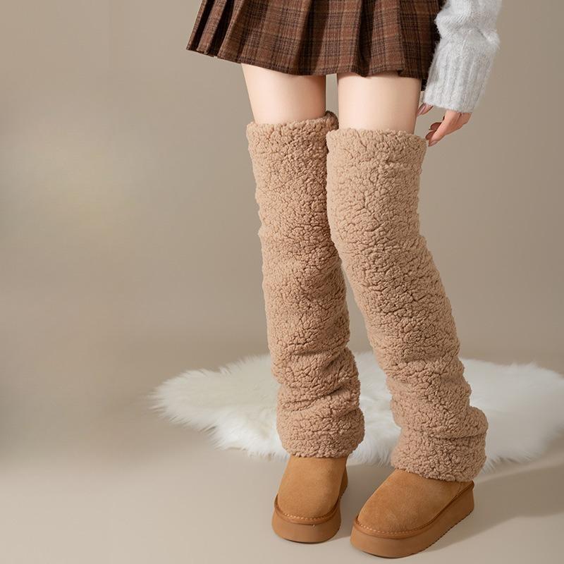 Winter Thicken Warm Coral Fleece Leg Warmer Windproof Knee Protection Socks Velvet Plush Foot Cover Thermal Stockings Boot Cuffs
