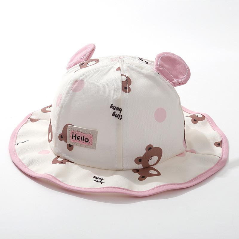 Kids Sun Hat With Large Brim Cotton Cartoon Bear Pattern For Baby Sun Protection
