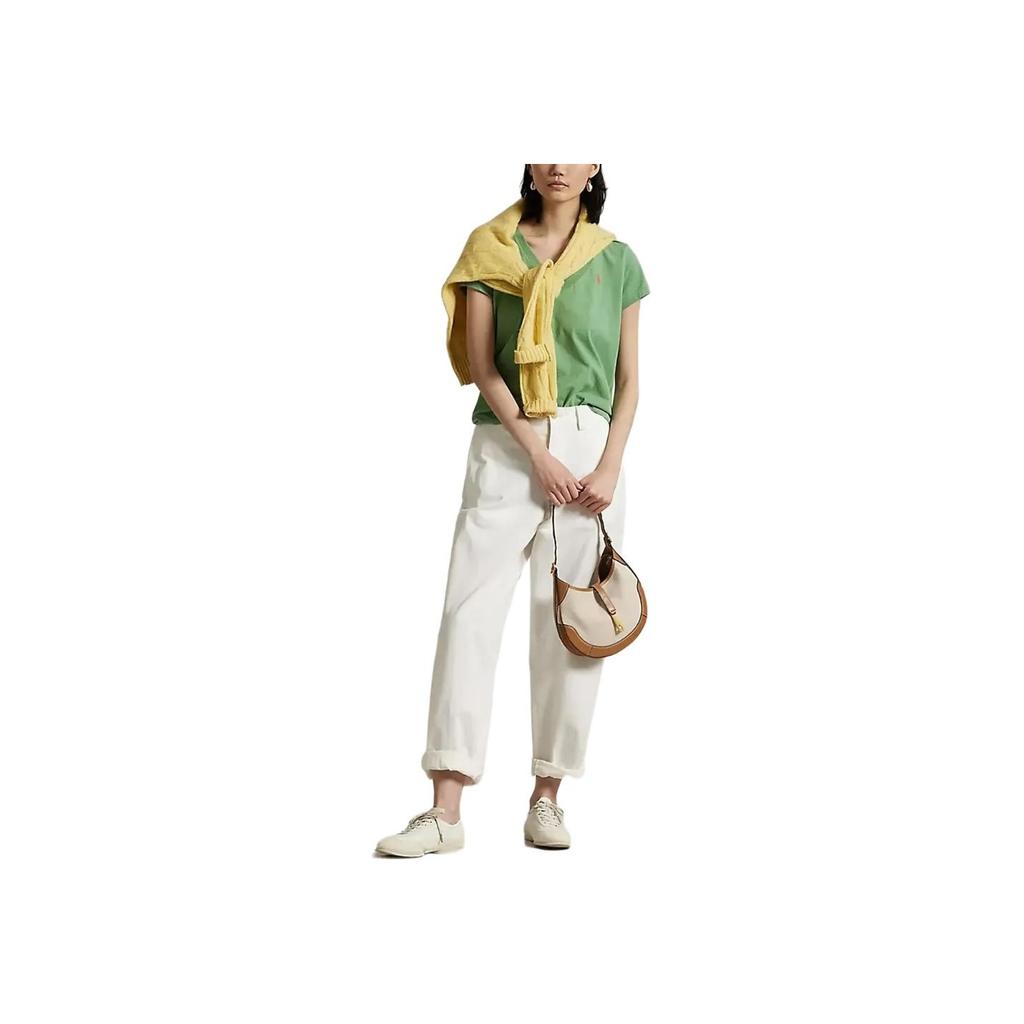 Polo Ralph Lauren Short Sleeve V-Neck Embroidered Regular T-Shirt Women Tops 211902403-009