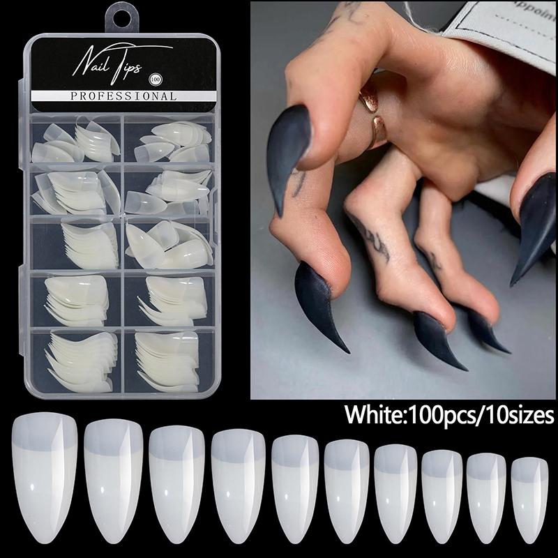 100 Pcs Hawk Curve Nail Tips Half Cover Eagle Claw Curve False Nails Extension 10 Sizes For Art Salon 1