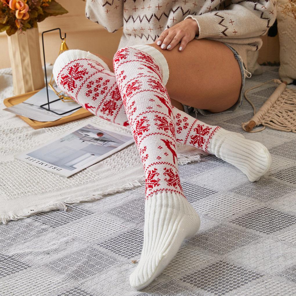 1 Pair Woman Over the Knee Stockings Printing Autumn Winter Warm Travel Knitted High Tight Socks Hosiery for Female Ladies