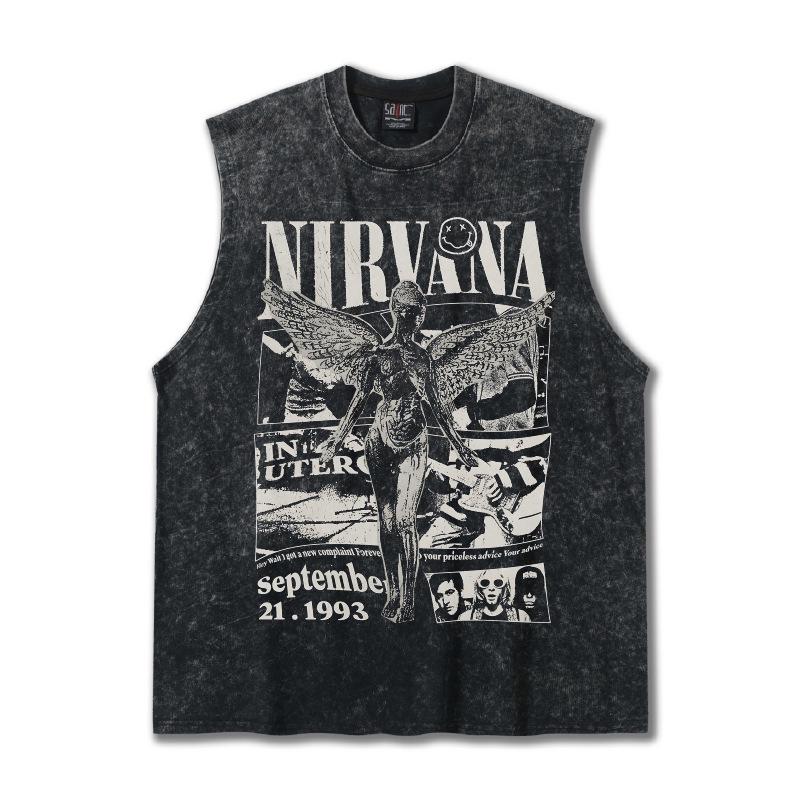 UrbanEdge Zomer 2025 NIRVANA Retro Mouwloos Rond Hals Heren T-shirt L