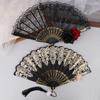 Ladies Lace Hand Fan Black White Cloth Folding Fans With Tassels Ancient-Style Dance Folding Hand Fan For Wedding Party Favor