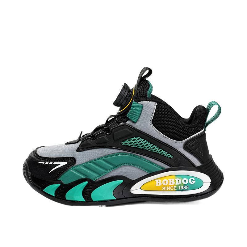 Babu Bean Boys' Shoes Spring New Button Leather Waterproof Boys' Basketball Shoes Breathable Mesh Children's Sports Shoes