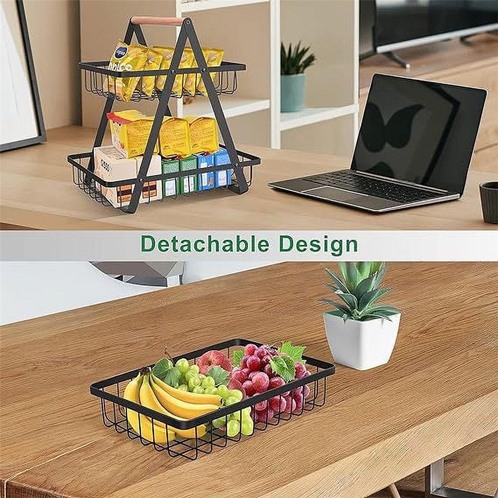 2 Tier Countertop Fruit Basket,Portable Fruit Bowle Basket for Kitchen Organizer Storage & Dining Room Fruits Vegetable Bread Snacks