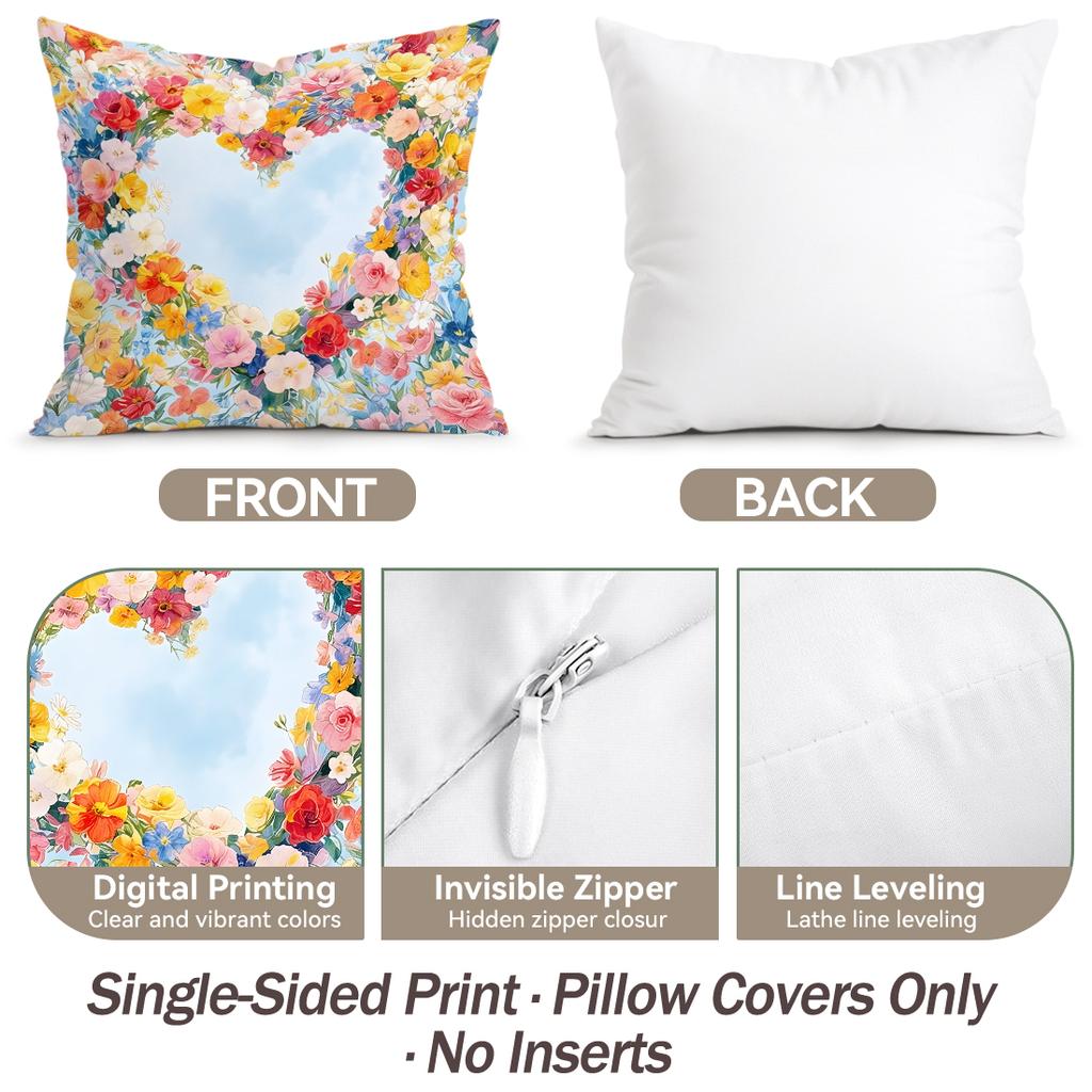 1/4Pcs Color Heart Floral Pattern Cushions Pillowcase Polyester Cushion Cover Throw Pillow Pillowcover Home Car Sofa Decor