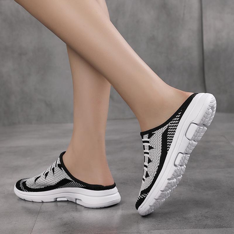 Women's Sandals Backless Walking Sneakers Summer Slip-on Mule Shoes Closed Toe Slippers Plus Size
