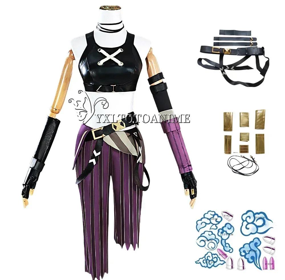 In Stock Asian Size LOL Jinx Cosplay Costume Anime LOL Arcane Jinx Cosplay Outfit Halloween Suit Costume Jinx Wigs Shoes