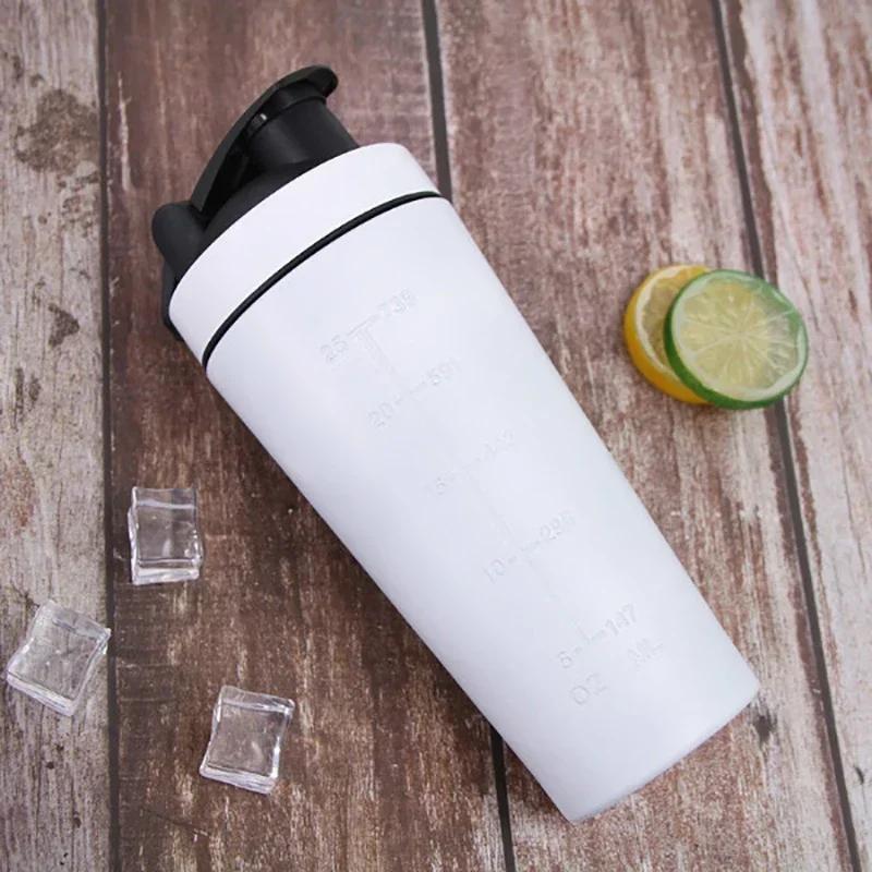 Protein Powder Shaker Bottle 500/750ml Leak Proof Water Bottle for Gym Fitness Sport Whey Shakes Cup with Scale Stainless Steel