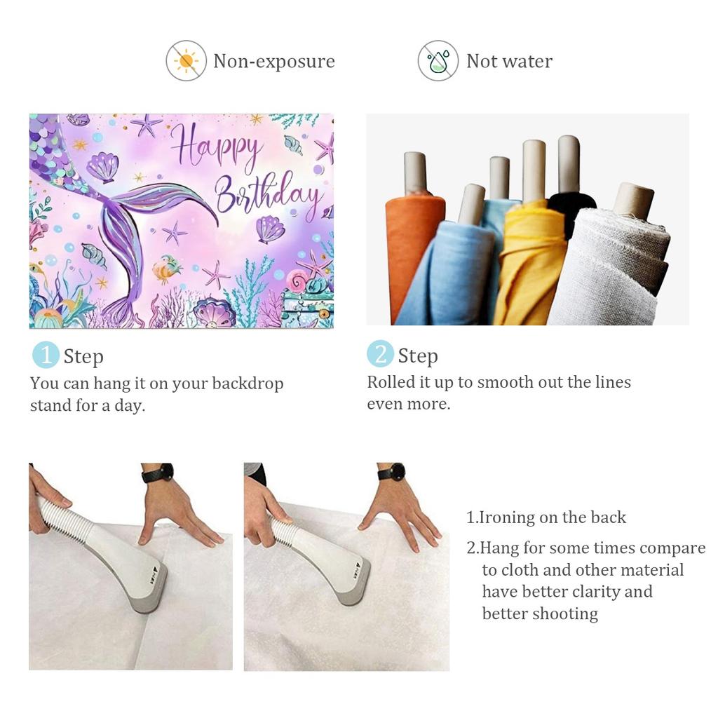 Mermaid Backdrop Girls Princess Birthday Party Decoration Background Under The Sea Photography Supplies Kids Baby Shower Banner