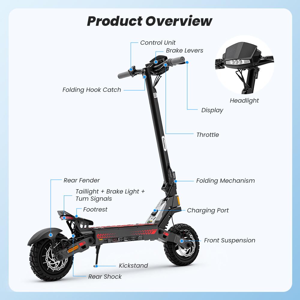 iScooter IF1 Nessun ABE Scooter Elettrico Fuoristrada Batteria 48V10Ah Motore 1200W Ruote da 10 Pollici Fuoristrada Autonomia 50KM Carico 150KG E-Scooter