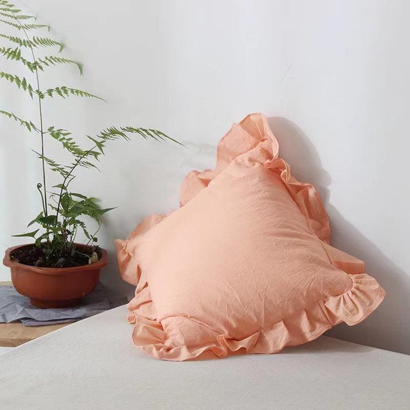 100% Washed Cotton Ruffle Pillowcases, No Insert, Ultra Soft Cotton Pillow Cases, Decorative Farmhouse Sofa Bedding Pillow Shams