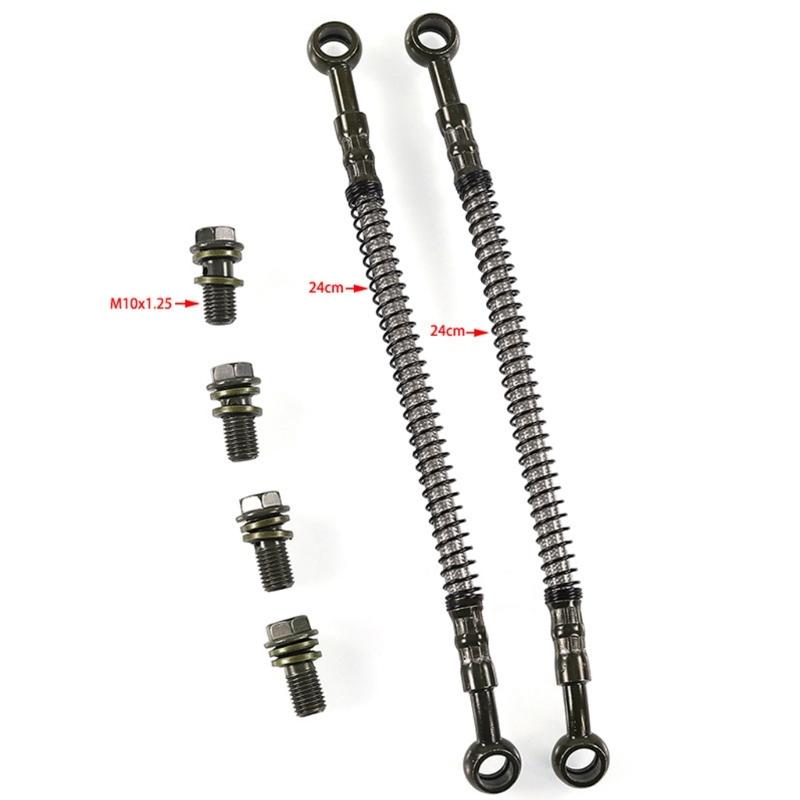 Oil Line Hose Kit for Mini Bike Service, M10 X 1.25 Hardware, Two Hose Assemblies, Spring Wrapped Hose Pair Use