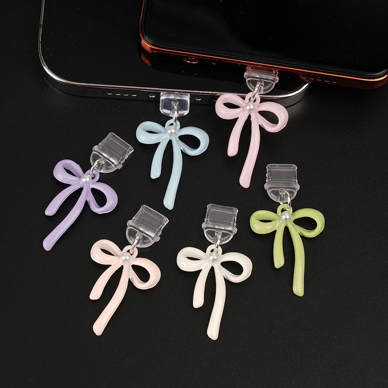 Phone Dust Plug Pendant For Type-C Port Cute Bow Mobile Phone Dust Plug Charging Port Protector Anti-Dust Plug Cover