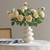 Vintage Burned Edge Rose Artificial Floral Arrangement for Living Room or Dining Table Decor