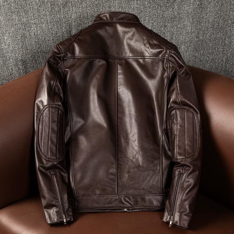 Genuine Goatskin Leather Jacket Mens Biker Coat Slim Fit Short Casual Fashion Large Size Jacket