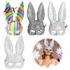 Halloween Costume Accessory Disco Mirror Rhinestone Rabbit Mask, Sparkly Glitter Bunny Face Mask Shiny Carnival for Party, Reflective Ear Festive