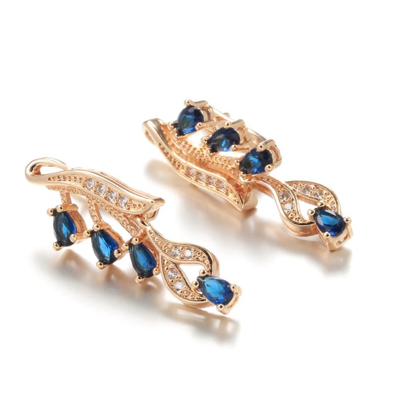 Rose Gold With Green Natural Zircon Long Dangle Earrings For Women Retro Ethnic Wedding Party Fine Jewelry