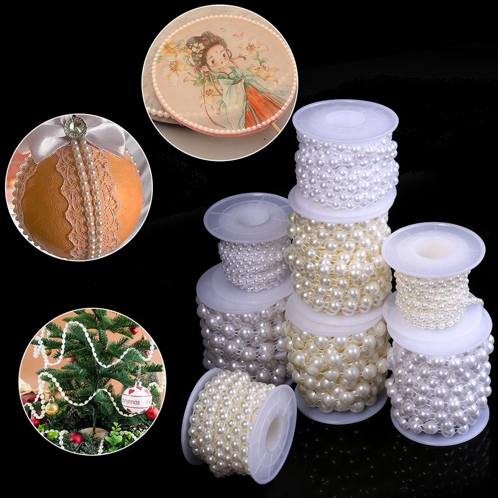 5yards/roll ABS Imitation Pearl Half Round Pearls Chain 4-10mm Cotton Thread Beads Chain For Wedding Party Christmas Decoration