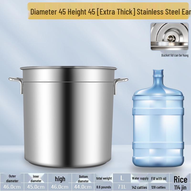304 Stainless Steel Soup Pot with Lid - Thickened Round Barrel for Commercial Use, Ideal for Rice, Water, Braised Meat, and Porridge.