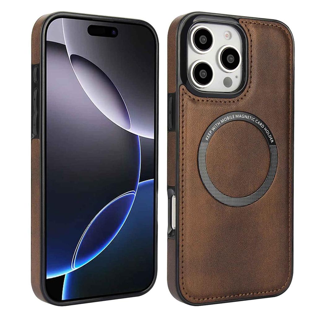 Applicable To iPhone17 Mobile Phone Case 16Pro Calf Pattern Wireless Charging Magnetic Suction Anti-drop Protective Case Samsung S25 Leather Case