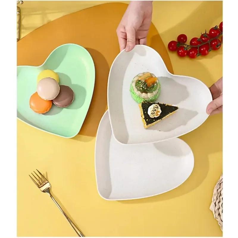 Love Heart Snack Plate Wheat Straw Dish Cake Dessert Salad Tray Dining Table Garbage Plate Fruit Plate Kitchen Tableware