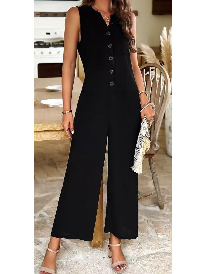 

2026 Elegant Solid Color Sleeveless Jumpsuit for Women - Lightweight, Button-Up, Perfect for Spring & Summer Extra Large