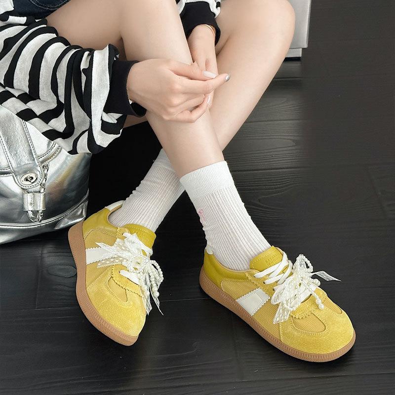 Leather German training shoes women's spring and summer new lace-up fashion casual shoes breathable flat-bottomed sports casual board shoes
