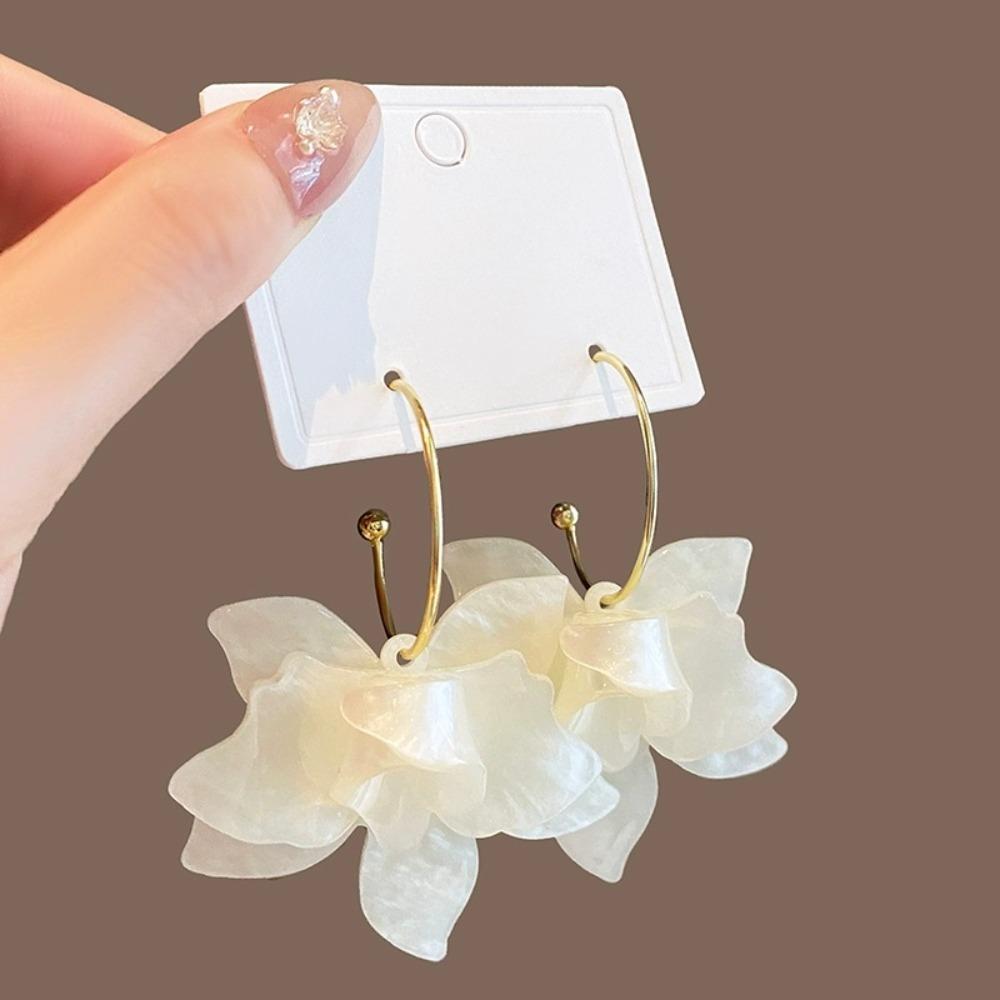 Hoop Resin Flower Earrings for Women Temperament Ear Hook Artistic Temperament Light Luxury Fairycore Jewelry
