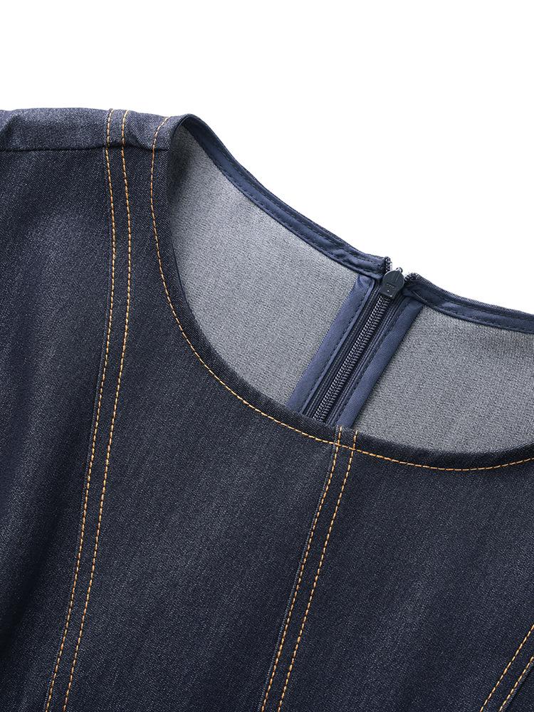 Nanyou Tencel Cotton Retro Waist-Cinched Denim Dress - Breathable, Slimming, Short-Sleeved for Spring/Summer