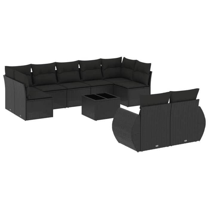 VidaXL Garden Lounge Set with Cushions 10 Pcs, Patio Sofas, Patio Furniture Set, Outdoor Furniture, Black 3221824