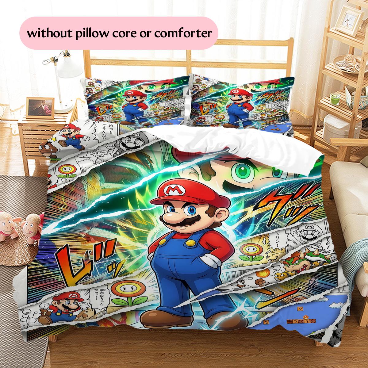 

Cool Mario Pattern Bedding Quilt Set Home Decoration Gift (1 * duvet cover + 2 * pillowcase without core) 135x200cm