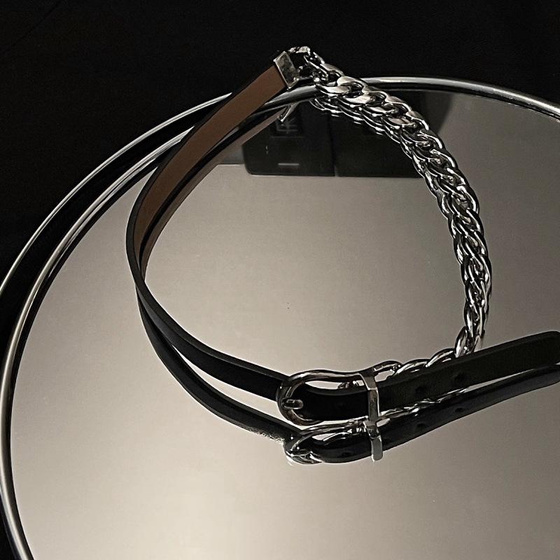 Black Leather Choker Necklace - Elegant Women's Neck Accessory