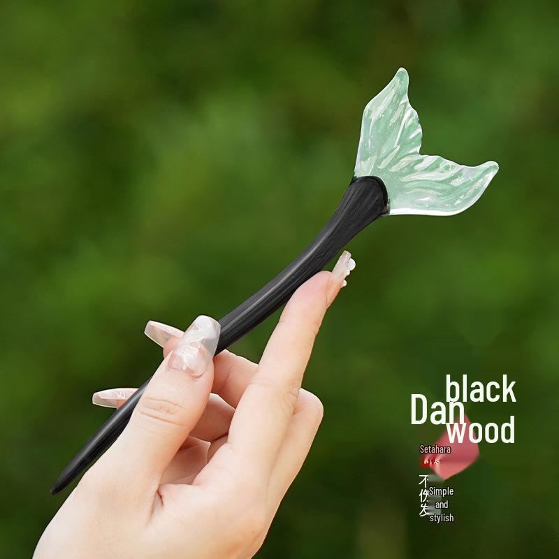High-End Natural Ebony Wood Hairpin - Extended Chinese Ancient Style Black Hair Bun Accessory