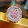 Super Shiny Full Diamond Colored Treasure Ring, Pillow-Shaped Argyle Pink Diamond Temperament Light Luxury Socialite Ring