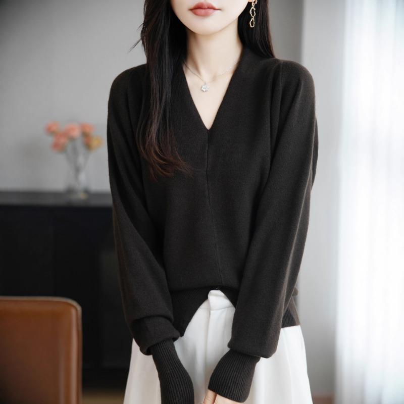 Women S Thick V Neck Long Sleeve Knit Sweater For Commute Wear