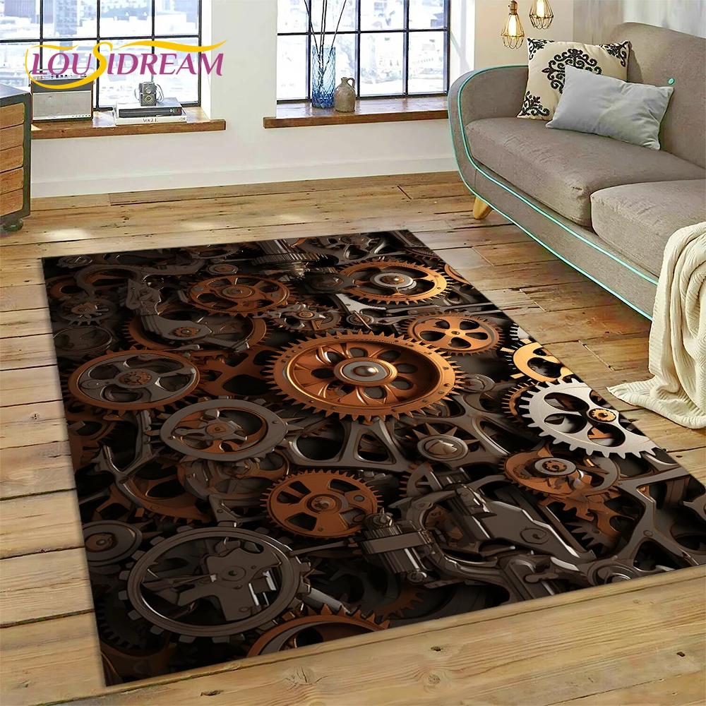 3D Mechanical Cogs Gears Steampunk Rug Carpet for Living Room Bedroom Decor,floor Mat Non-slip Decoration for Sofa Doormat Gifts