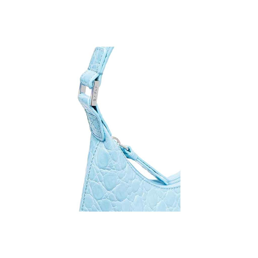 By Far Baby Amber Series Leather Vintage Crocodile Pattern Half Moon Bag Women handbags Light-Blue 21CRBASLGNDSMA