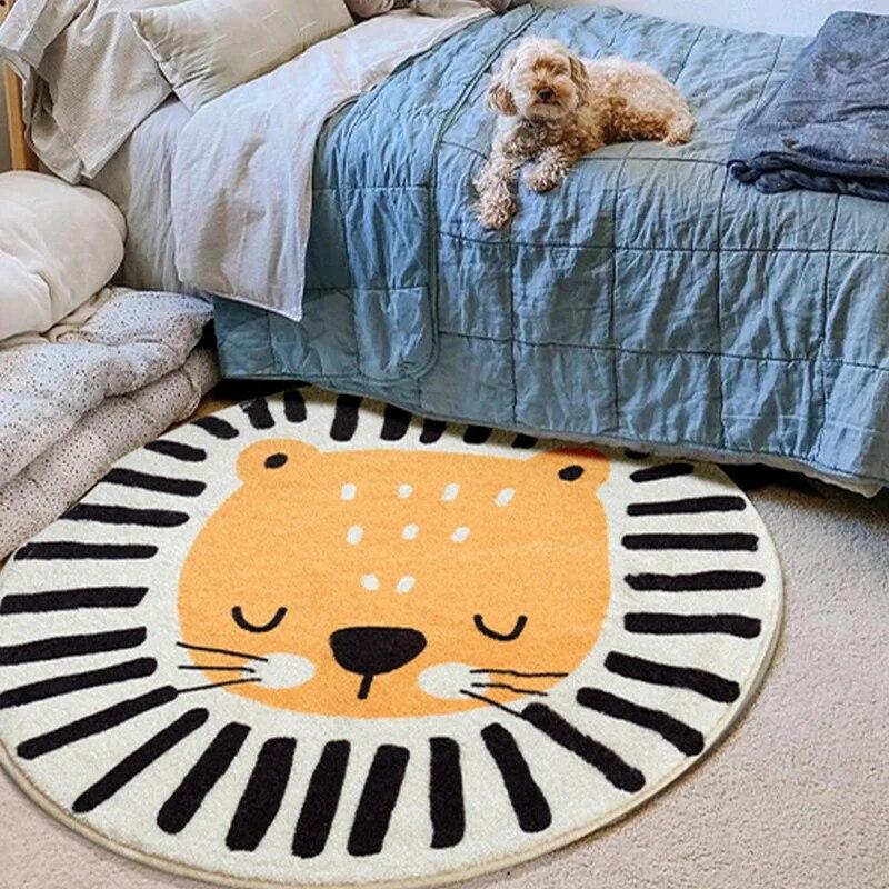 Cartoon Round Rug Soft Play Mat For Kids Room Baby Nursery Floor Carpet Living Room Decor Non Slip Area Rug
