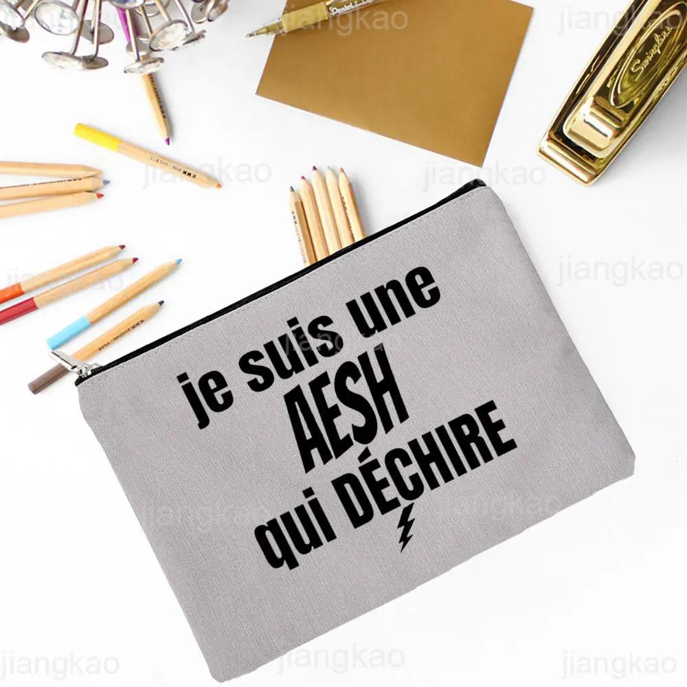 Merci AESH Printed Makeup Bag Travel Toiletry Organizer Female Neceser Cosmetic Pouch  School Pencil Bags Best Gifts for AESH