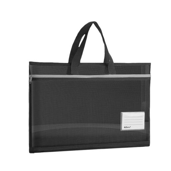 

A3 Mesh Zipper Art Portfolio Bag with Widened Hand Strap Large Capacity Zipper Full-Opening Transparent File Bag Water-Repellent Fabric Art Supplies чёрный