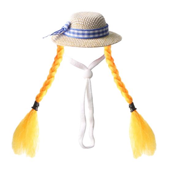 Hamster Sun Hat Cute Small Pet Hat with Double Braids Elastic Strap Adjustable Parrot Wig Hat for Budgies Roosters Guinea Pigs Dress-Up