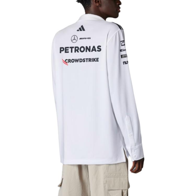 adidas X Mercedes-Amg Petronas F1 Team Ss25 Polo alla moda versatile semplice a righe a maniche lunghe morbida Uomo Polo Bianco Nero JX0757